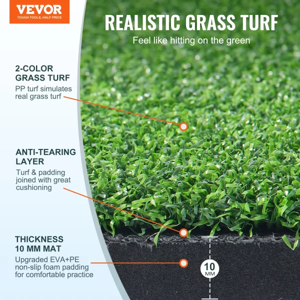 VEVOR 5/10/15mm Golf Hitting Mat Artificial Turf Golf Hitting Mat Golf Hitting Training Aids w/Golf Tees Golf for Practice - Image 5