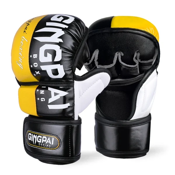 Half Finger MMA Gloves For Men Women Black Leather Boxing Glove Open Palms Muay Thai Sparring Frighting Punching Bag Fingerless - Image 3