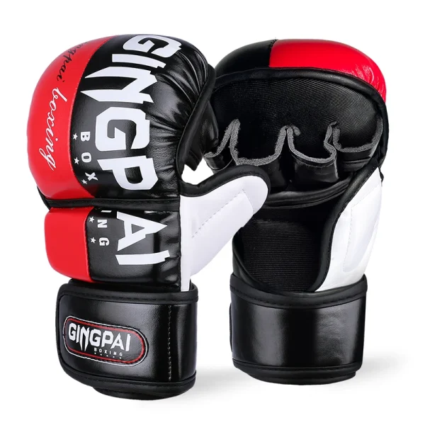 Half Finger MMA Gloves For Men Women Black Leather Boxing Glove Open Palms Muay Thai Sparring Frighting Punching Bag Fingerless - Image 5