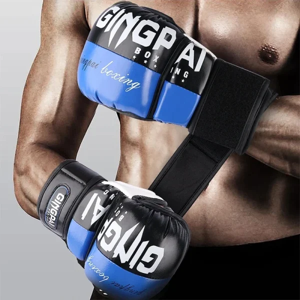 Half Finger MMA Gloves For Men Women Black Leather Boxing Glove Open Palms Muay Thai Sparring Frighting Punching Bag Fingerless - Image 2