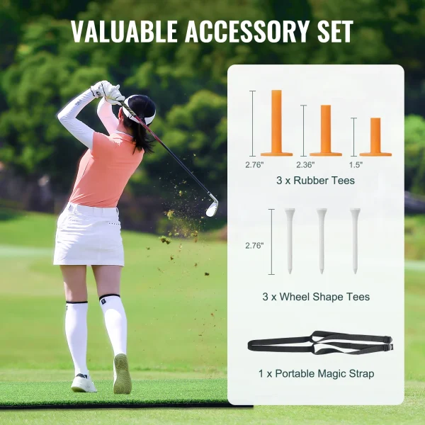 VEVOR 5/10/15mm Golf Hitting Mat Artificial Turf Golf Hitting Mat Golf Hitting Training Aids w/Golf Tees Golf for Practice - Image 2