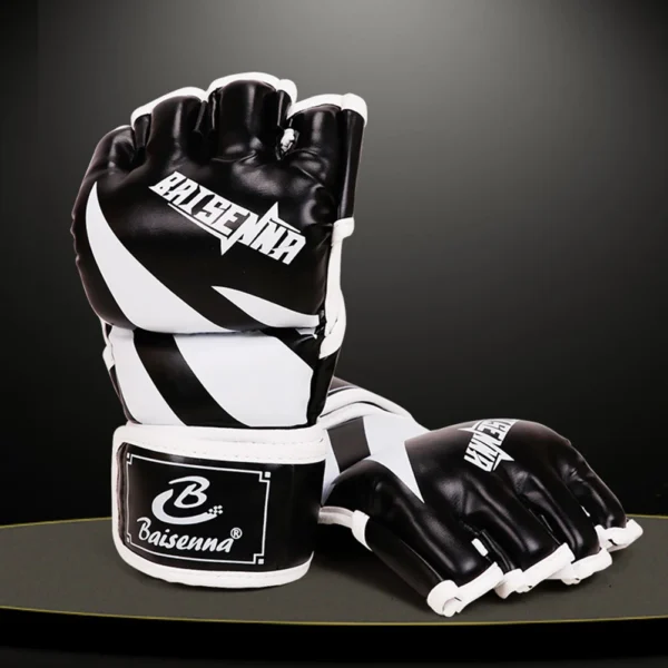 Unisex MMA Gloves PU Leather 3cm Thickened Sandbag Training Gloves Wear Resistant Fingerless for Boxing Kickboxing Muay Thai MMA