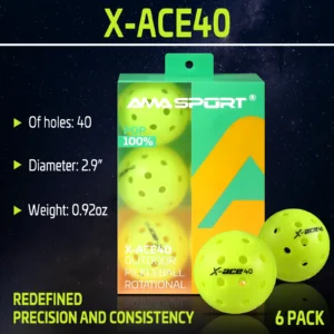 AMA Sport X-ACE Pickleballs 40 Hole Durable Outdoor Pickleball Balls Crack Resistant ONE Piece Balls 100% POP-Optic Yellow