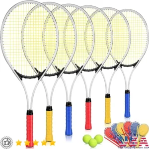 27 Inch Tennis Racket Set 6 Pcs Lightweight with 3 Balls Carry Bags Perfect Adults Recreation Training and All Skill Levels