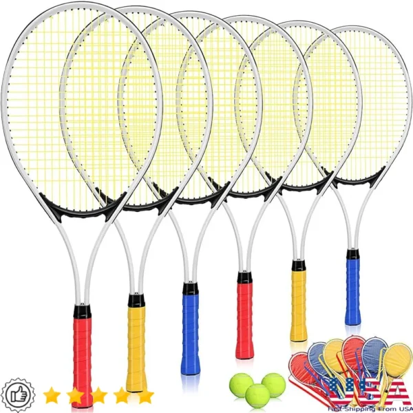 27 Inch Tennis Racket Set 6 Pcs Lightweight with 3 Balls Carry Bags Perfect Adults Recreation Training and All Skill Levels