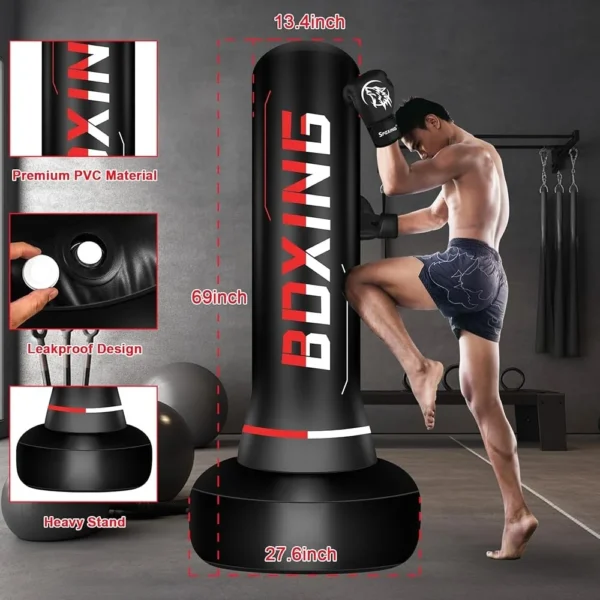 Freestanding Punching Bag with Boxing Gloves and Electric Pump 70 inch Heavy Duty Training Bag Kickboxing Karate Taekwondo Home - Image 2