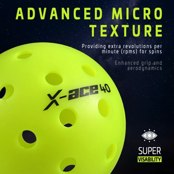 AMA Sport X-ACE Pickleballs 40 Hole Durable Outdoor Pickleball Balls Crack Resistant ONE Piece Balls 100% POP-Optic Yellow - Image 2