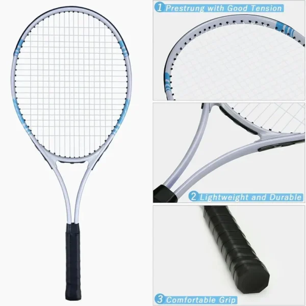 Lightweight Tennis Racket Set 2 Players Adult Recreational Training Includes 2 Rackets Carrying Bag Overgrips and Tennis Balls - Image 2