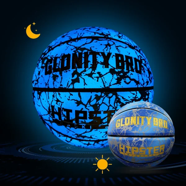 Glowing Basketball Size 7 Outdoor Indoor Street Luminous Ball Wear-Resistant PU Soft Leather Noctilucent Balls Night Use Blue