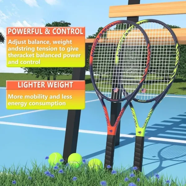 Pro Tennis Racket Set 27 Inch Lightweight Graphite Carbon Fiber Beginners Professionals with 3 Tennis Balls Comfortable Handle - Image 2