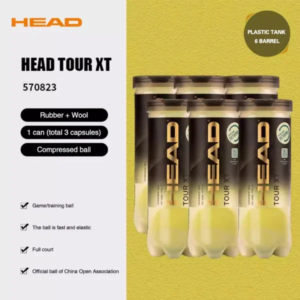 HEAD Professional Tennis Balls Competition Training Tennis Balls High Elastic Resistance TOUR XT Tennis Ball 3 Pieces Per Can - Image 2