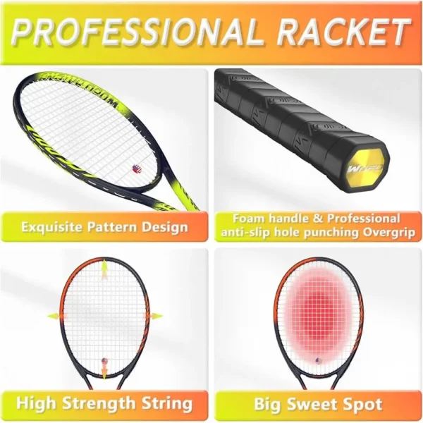 Pro Tennis Racket Set 27 Inch Lightweight Graphite Carbon Fiber Beginners Professionals with 3 Tennis Balls Comfortable Handle - Image 4