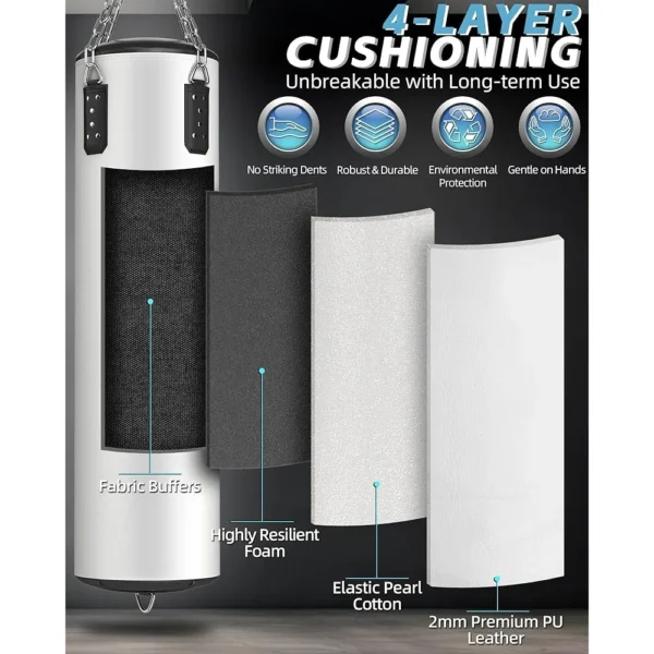 4ft PU Heavy Punching Bag Set with 12oz Gloves Handwraps Skipping Rope Grip Strengthener MMA Boxing Kickboxing Training Home Gym - Image 3