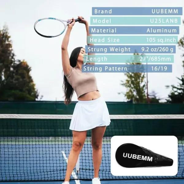 Lightweight Tennis Racket Set 2 Players Adult Recreational Training Includes 2 Rackets Carrying Bag Overgrips and Tennis Balls - Image 4