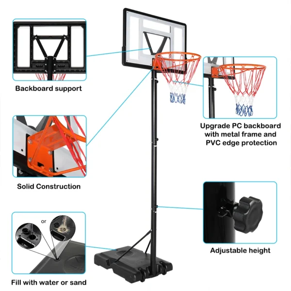 Basketball Hoop Outdoor Portable Basketball Goals, Adjustable Height 7ft - 10ft for Adults & Teenagers - Image 3