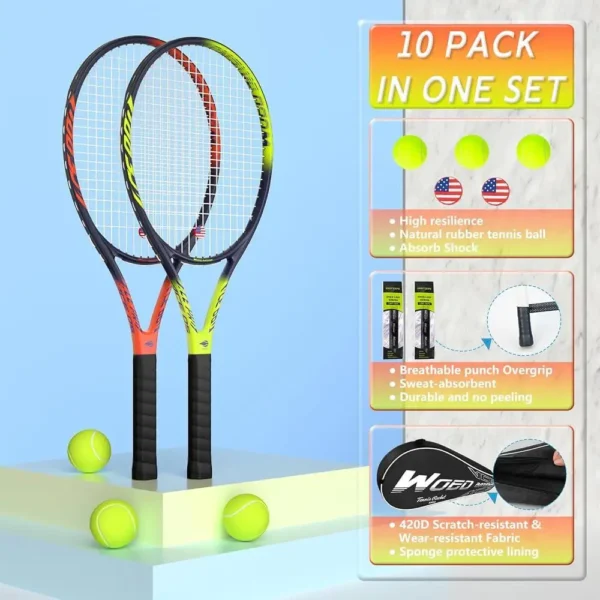 Pro Tennis Racket Set 27 Inch Lightweight Graphite Carbon Fiber Beginners Professionals with 3 Tennis Balls Comfortable Handle - Image 3