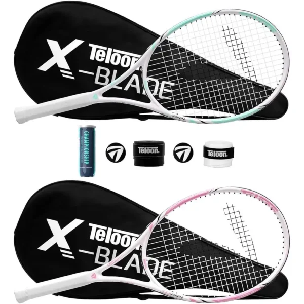 2pcs 27in Adult Tennis Rackets Beginner Recreational Racquet with Overgrip Carry Case Vibration Dampers Balls Men Women