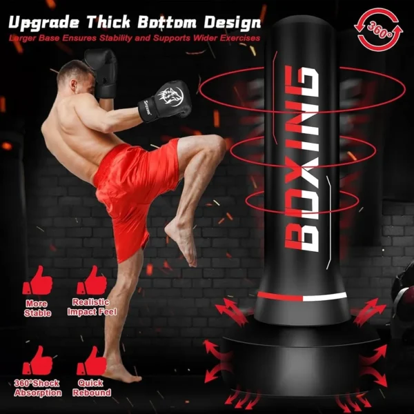 Freestanding Punching Bag with Boxing Gloves and Electric Pump 70 inch Heavy Duty Training Bag Kickboxing Karate Taekwondo Home - Image 4